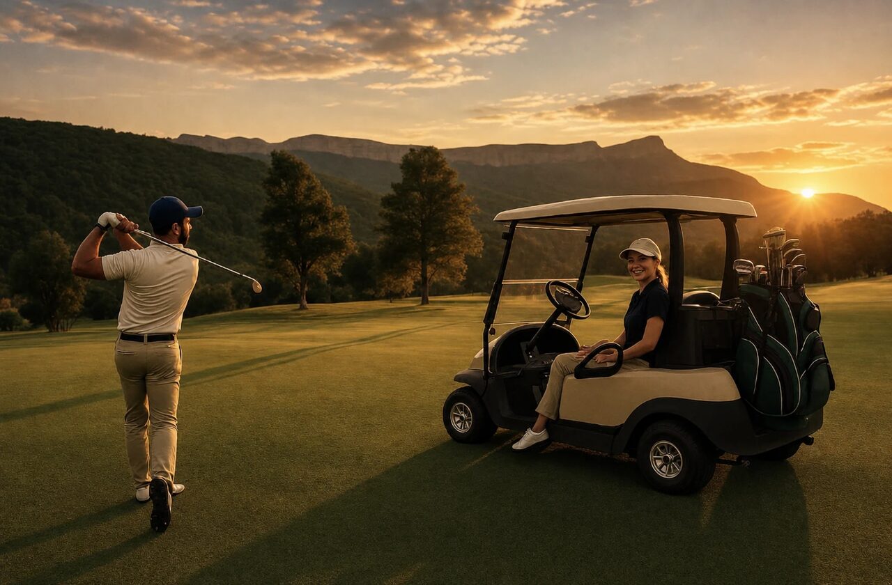 Parcours de golf au coucher du soleil près du Vercors