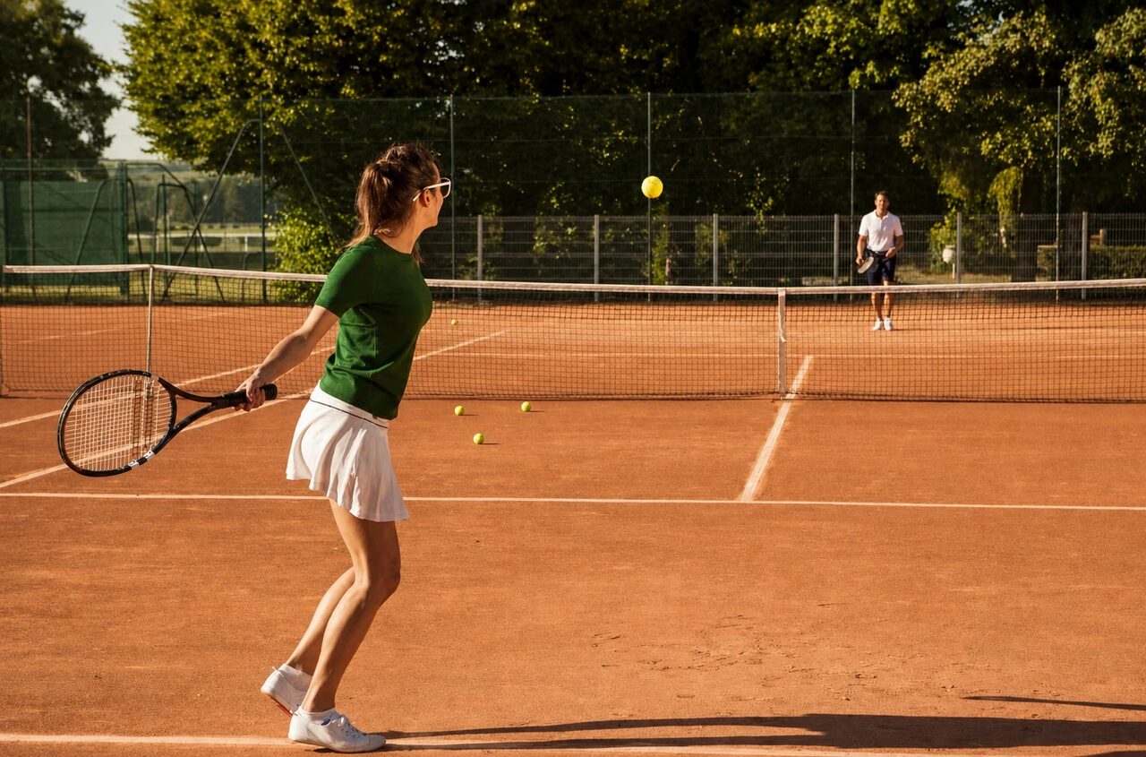 Partie de tennis sur terre battue près du Roitelet